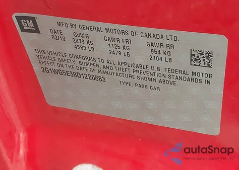 2013 Chevrolet Impala Lt z USA, uszkodzony, nr VIN 2G1WG5E38D1220883